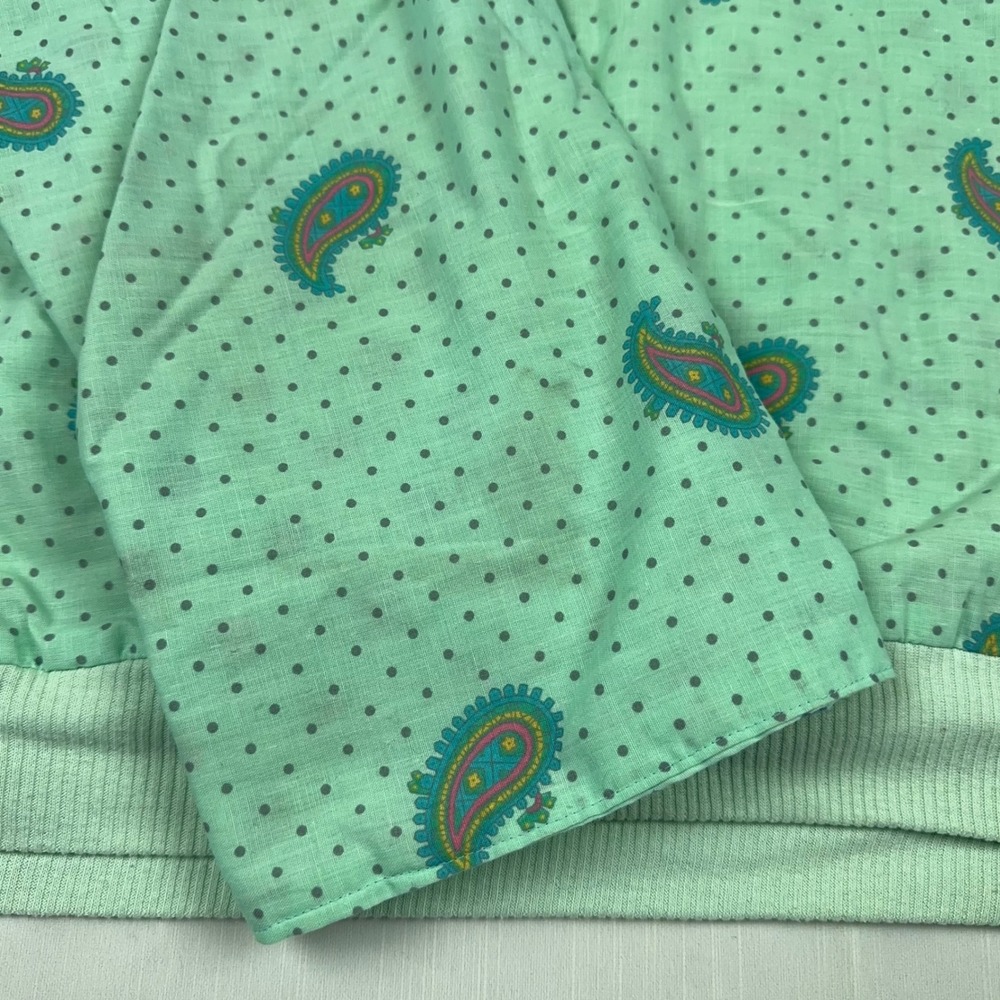 Vintage Reversible Quilted Pullover Top Mint Green Paisley Polka Dot Floral - Picture 2 of 8
